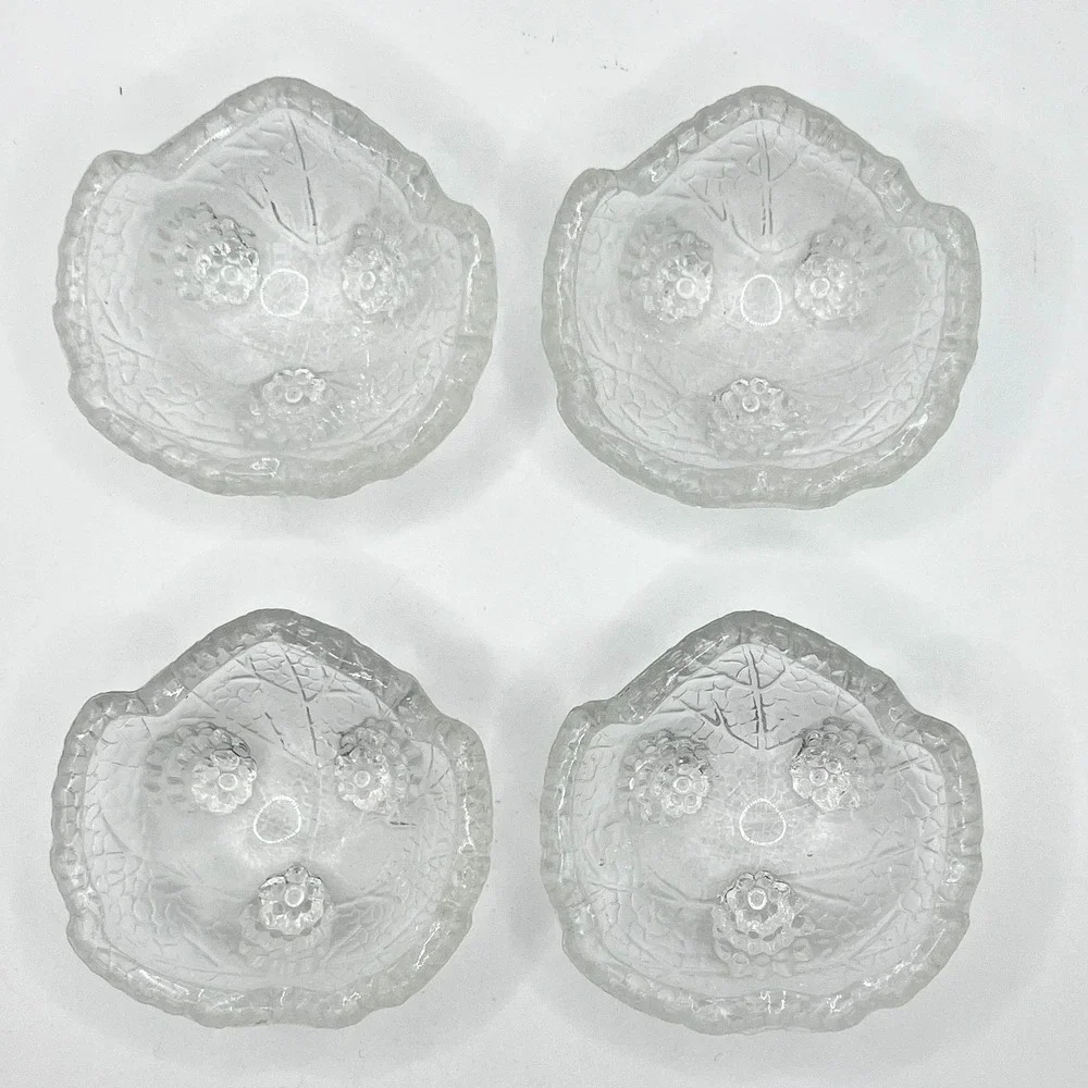 Fostoria Salt Cellars Clear Excellent Leaf Berry Pressed Glass Set of 4